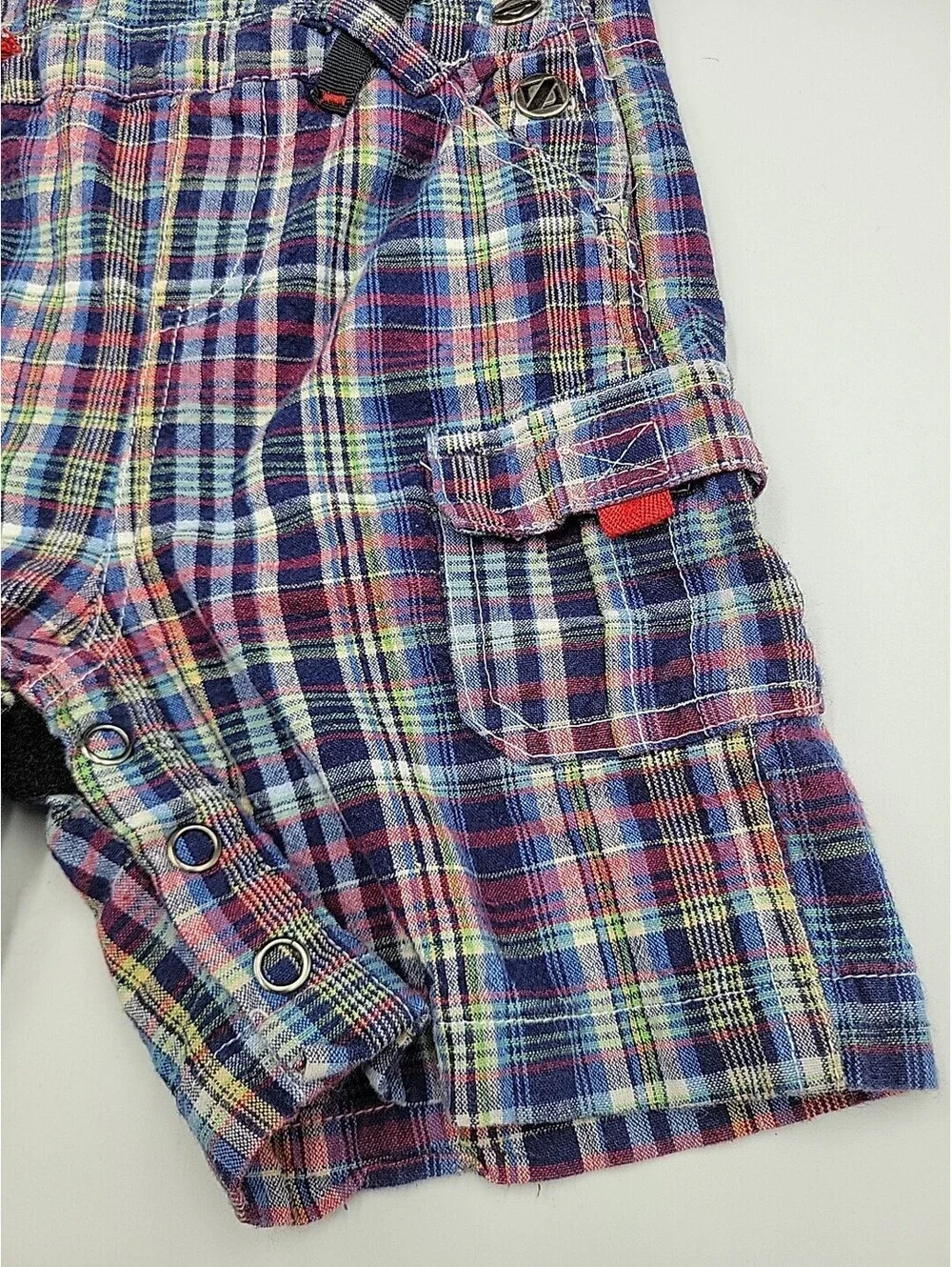OshKosh B'Gosh Boys Size 24 Months Shortalls Blue, Red, White Plaid VTG